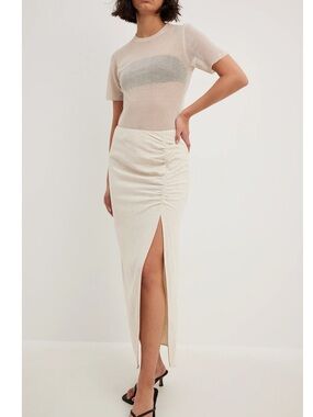 NA-KD Ruched Side Maxi Skirt in Light Beige - Women